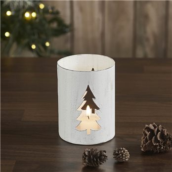 Evergreen Distressed White Metal Candle Holder 6x4.25x4.25