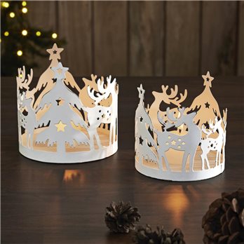 Winter Reindeer White Metal Candle Holder Set of 2 - 4.12/4.8 inch