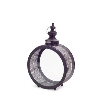 Black Ornate Metal Circle Lantern 17.5"D
