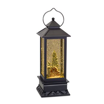 LED Snow Globe Lantern with Snowy Barn Scene 10.5"H
