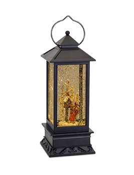 LED Snow Globe Lantern with Snowy Birdhouse Scene 10.5"H