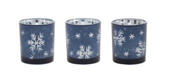 Frosted Votive Candle Holder with Snowflake Design (Set of 3)