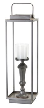Antique Metal Candle Holder with Glass Hurricane 26.25"H
