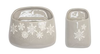 Stoneware Wall Pocket with Snowflake Design (Set of 2)