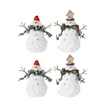 Terra Cotta Melted Snowman Family with Bird and Pine Accents (Set of 2)