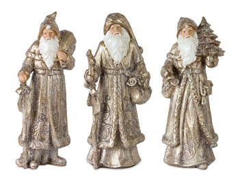 Stone Woodland Santa with Gold Finish (Set of 3)