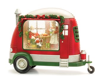 LED Snow Globe Camper with Santa and Mrs. Clause Scene 8"H