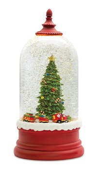 LED Snow Globe Bell Jar with Christmas Tree Scene 10.5"H