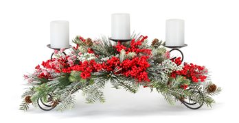 Frosted Pine and Mixed Berry Centerpiece Candle Holder 31"L