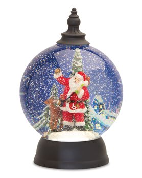 LED Snow Globe Ball with Santa and Deer Figure 9.25"D