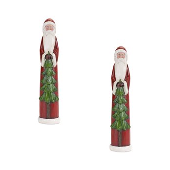 Stone Santa Figurine with Pine Tree (Set of 2)