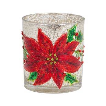 Crackle Glass Tea Light Candle Holder with Beaded Poinsetta Design (Set of 6)