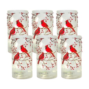 Frosted Glass Votive Holder with Beaded Cardinal Bird Design (Set of 6)