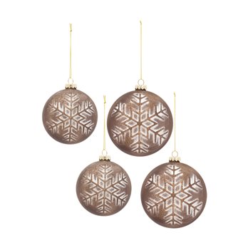Bronze Glass Ball Ornament with Brushed Snowflake Design (Set of 6)