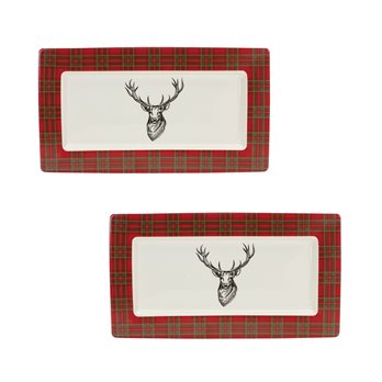 Winter Plaid Deer Platter (Set of 2)