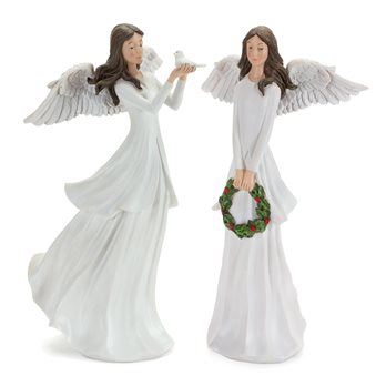 Winter Angel Figurine with Bird and Wreath Accent (Set of 2)