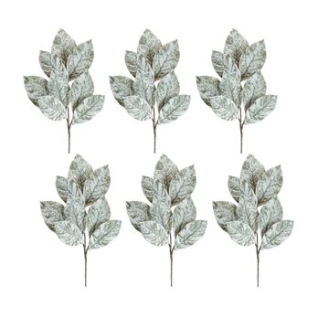 Frosted Winter Magnolia Leaf Spray (Set of 6)