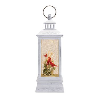 LED Snow Globe Lantern with Cardinal Bird Scene 12.74"H