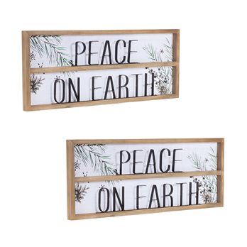 Wood Framed Peace on Earth Sign with Pine Painting (Set of 2)