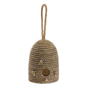Hanging Bee Hive Bird House with Rope Accent 8.5"H