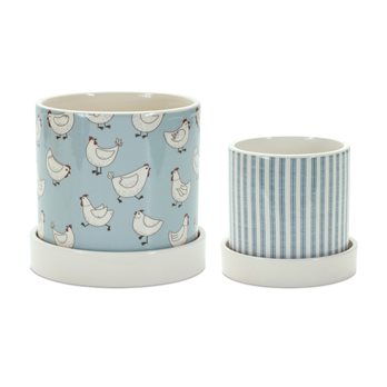 Chicken Pattern Planter with Plate (Set of 2)