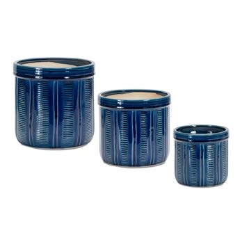 Blue Etched Terra Cotta Pot Planter (Set of 3)