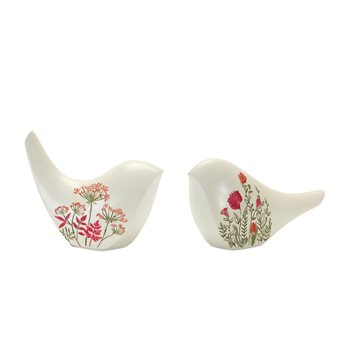 Modern Bird Figurine with Etched Floral Design (Set of 2)