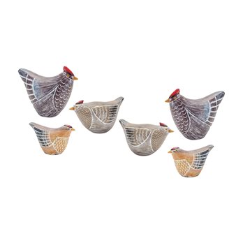 Etched Chicken Shelf Sitter with Wood Grain Design (Set of 6)