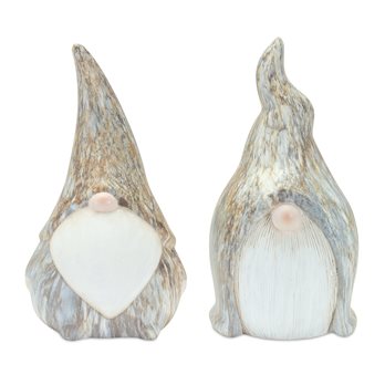 Modern Terra Cotta Gnome Figurine with Marble Finish (Set of 2)