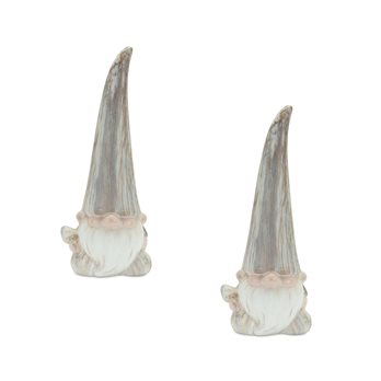 Modern Terra Cotta Gnome Figurine with Marble Finish (Set of 2)