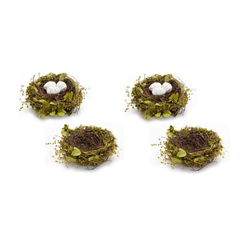 Natural Twig Bird Nest with Speckled Egg Accent (Set of 4)