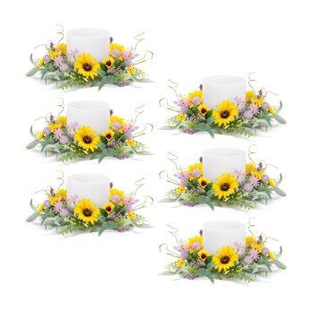 Mixed Sunflower and Thistle Candle Ring (Set of 6)