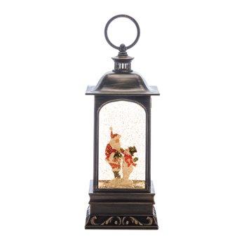 LED Snow Globe Lantern with Santa and Snowman 10.5"H