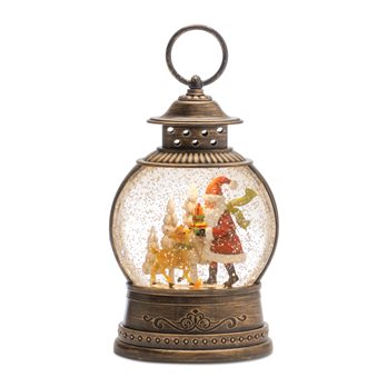 LED Snow Globe Lantern with Santa and Deer 9.75"H