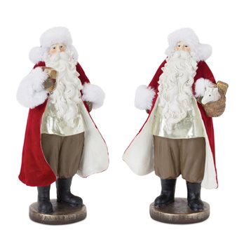Flocked Santa Figurine with Toy Accents (Set of 2)