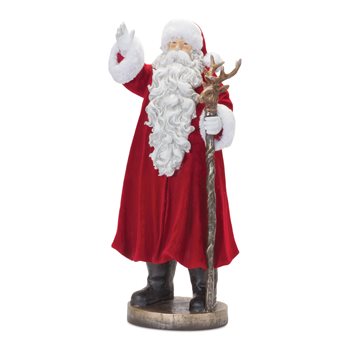 Flocked Santa Statue with Deer Staff 25.5"H