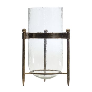 Glass Hurricane Candle Holder in Metal Stand 13.5"H