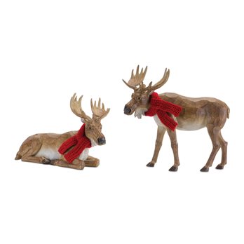 Carved Winter Moose with Scarf (Set of 2)