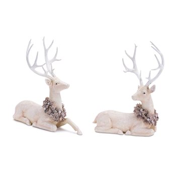 Glittered Deer with Holly Wreath (Set of 2)
