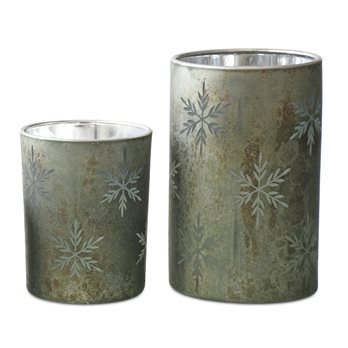 Etched Snowflake Mecury Glass Candle Holder (Set of 2)