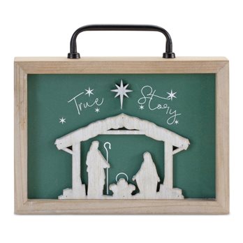 Wood "True Story" Nativity Plaque with Handle 9.5"L
