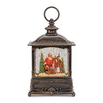 LED Snow Globe Lantern with Woodland Animals 9"H