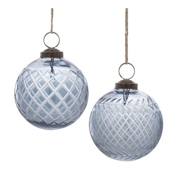 Blue Harlequin Etched Glass Ball Ornament (Set of 6)
