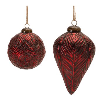 Burgandy Etched Glass Ornament (Set of 6)
