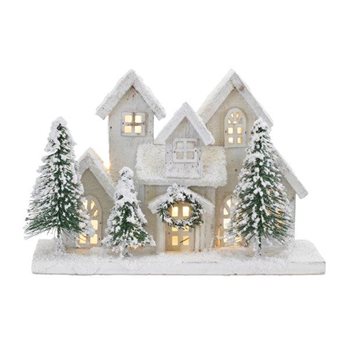 LED Flocked Holiday Village Display 12.5"L
