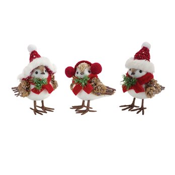 Winter Bird Shelf Sitter with Natural Accents (Set of 12)