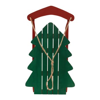 Wood Pine Tree Sled Decor 29.5"H