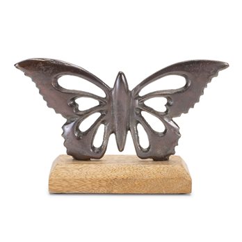 Metal Butterfly on Wood Base (Set of 2)