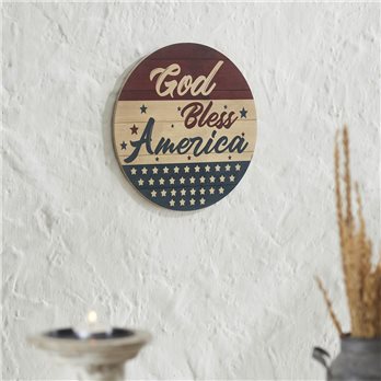 God Bless America Round MDF Wall Hanging 11 Inch Diameter