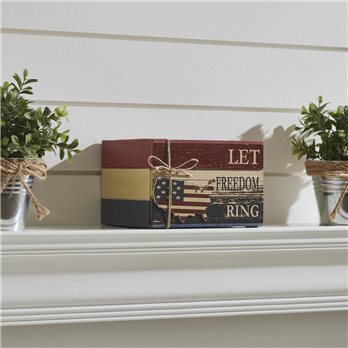 Let Freedom Ring MDF Block Sign w/ American Map Ornament On Twine 4x6x5
